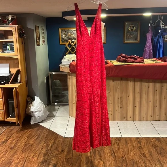 open lace back dress Red Prom Dress | Side-Slit Formal Prom Gown